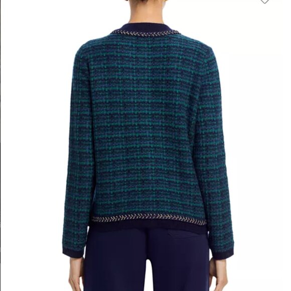 C by Bloomingdale's Cashmere Tweed Crewneck Cardigan-cashmere-black/green/gold - Picture 4 of 7